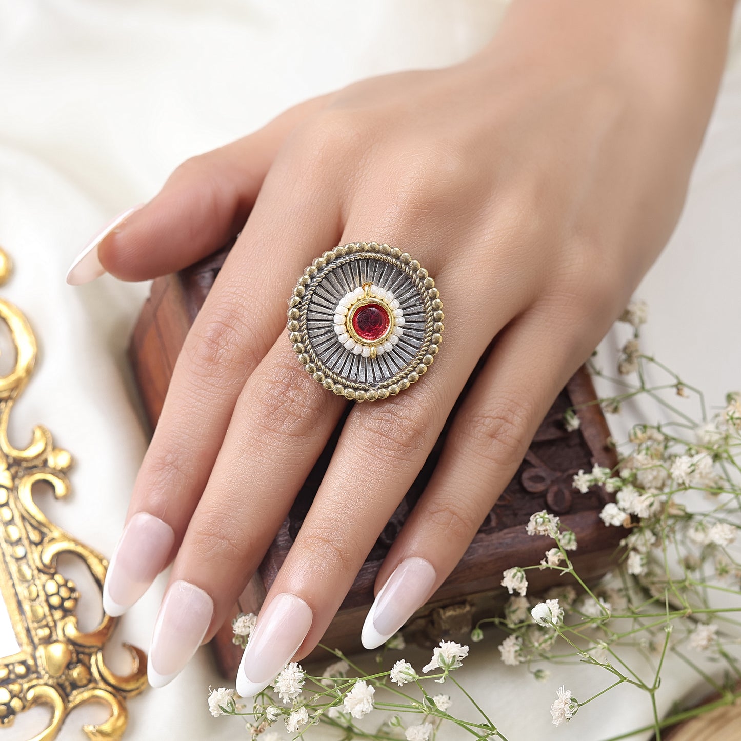 Oval Stone Cocktail Style Red