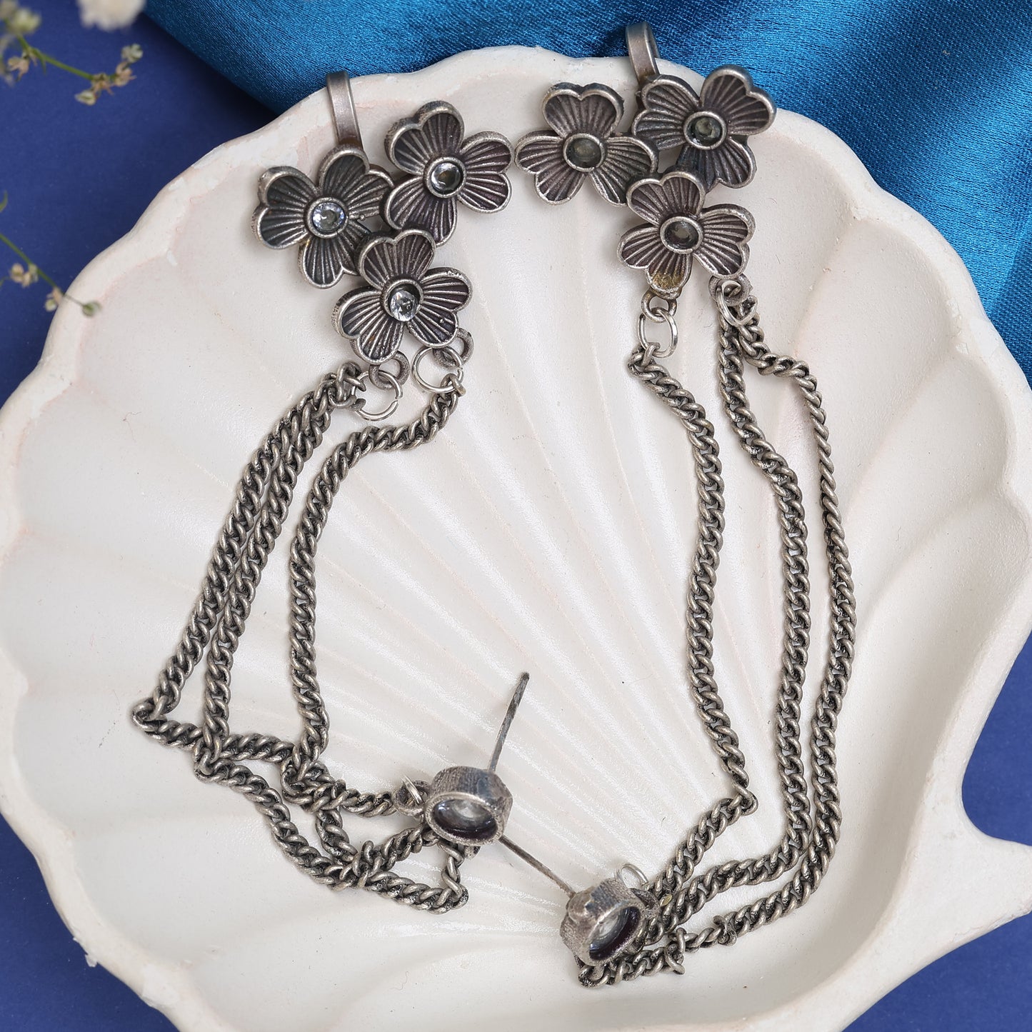 Floral Chain Ear Cuffs