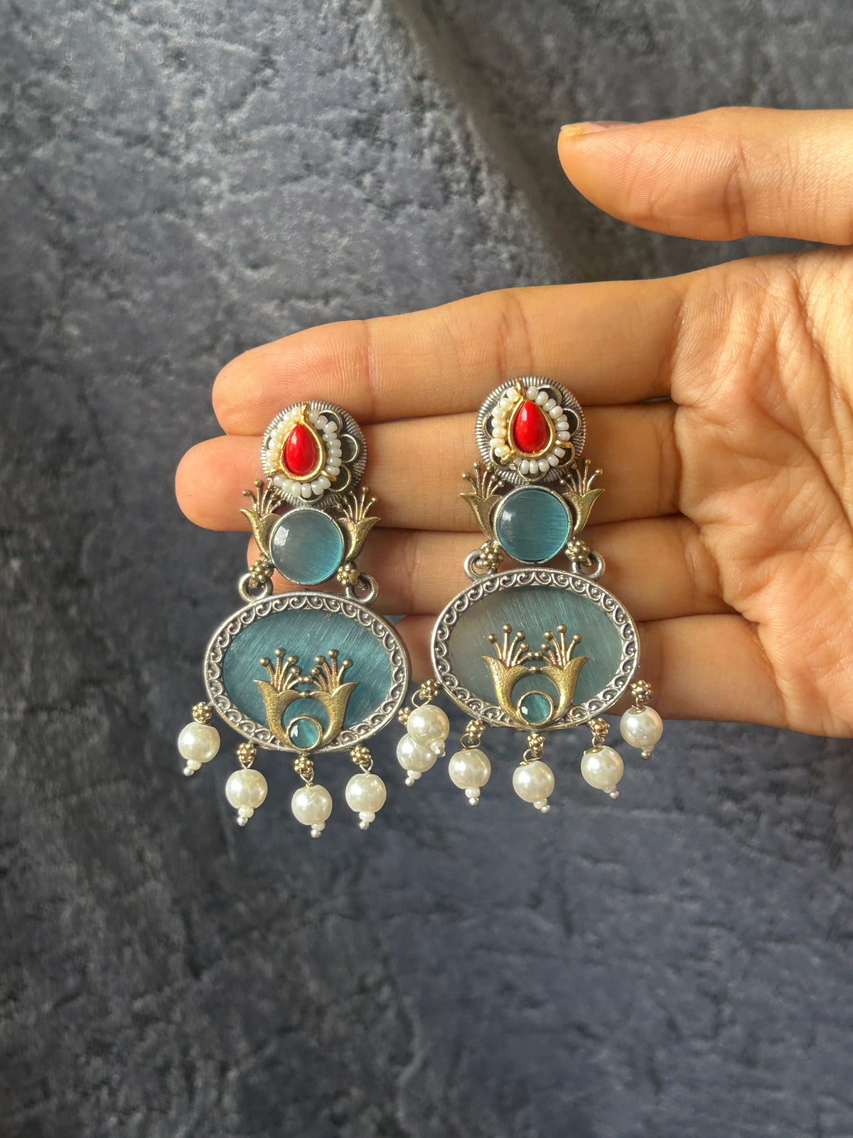 Handcrafted oval boho dangler