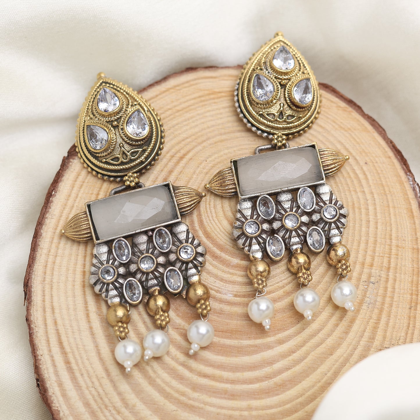 Luminous Rectangular Dual Tone Earring