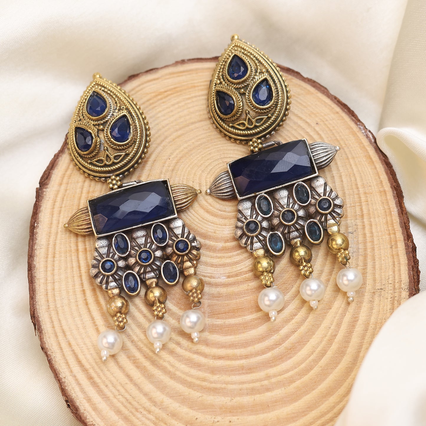 Luminous Rectangular Dual Tone Earring