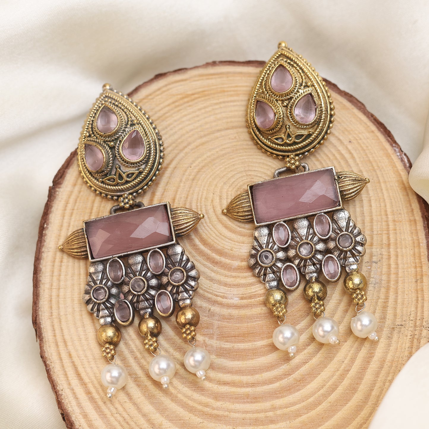 Luminous Rectangular Dual Tone Earring