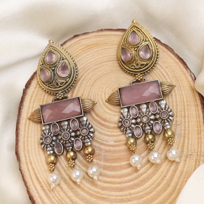 Luminous Rectangular Dual Tone Earring