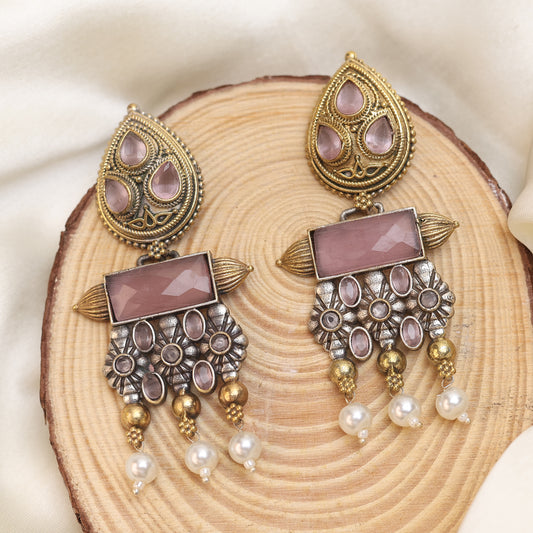 Luminous Rectangular Dual Tone Earring