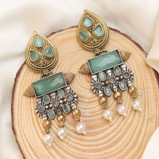 Luminous Rectangular Dual Tone Earring