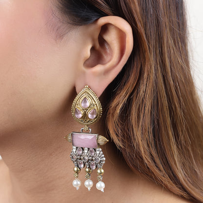 Luminous Rectangular Dual Tone Earring