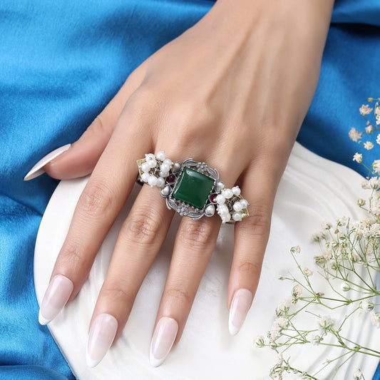 Single Stone Ornate Ghungroo Green