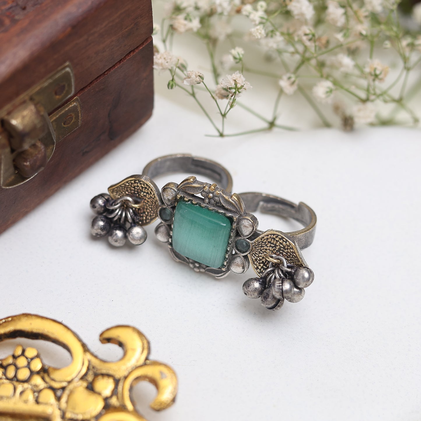 Single Stone Ornate Ghungroo sky Blue