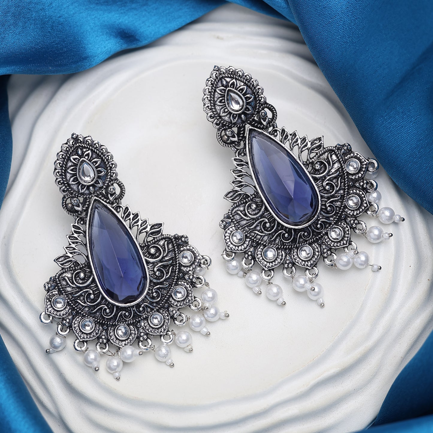 Silver Stone Jhumka