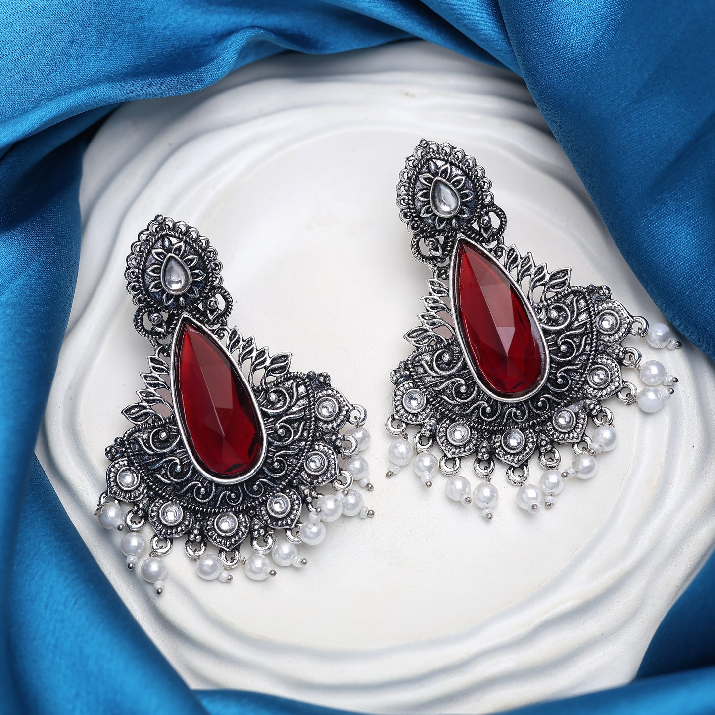 Silver Stone Jhumka