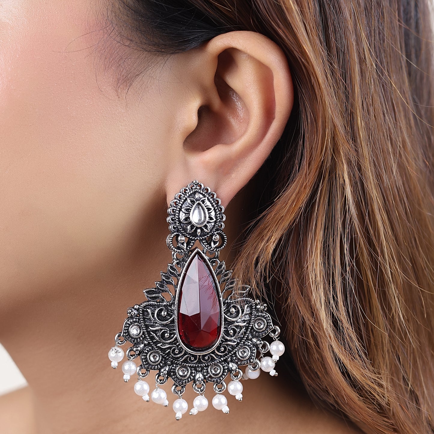 Silver Stone Jhumka