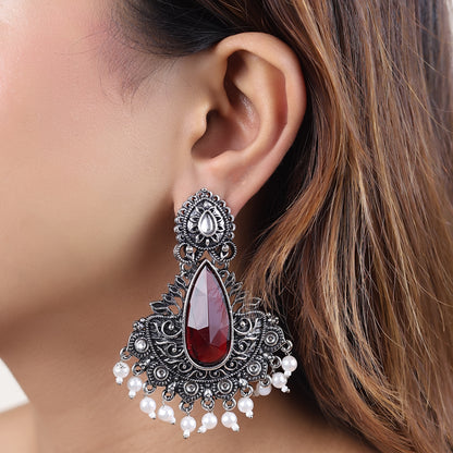 Silver Stone Jhumka