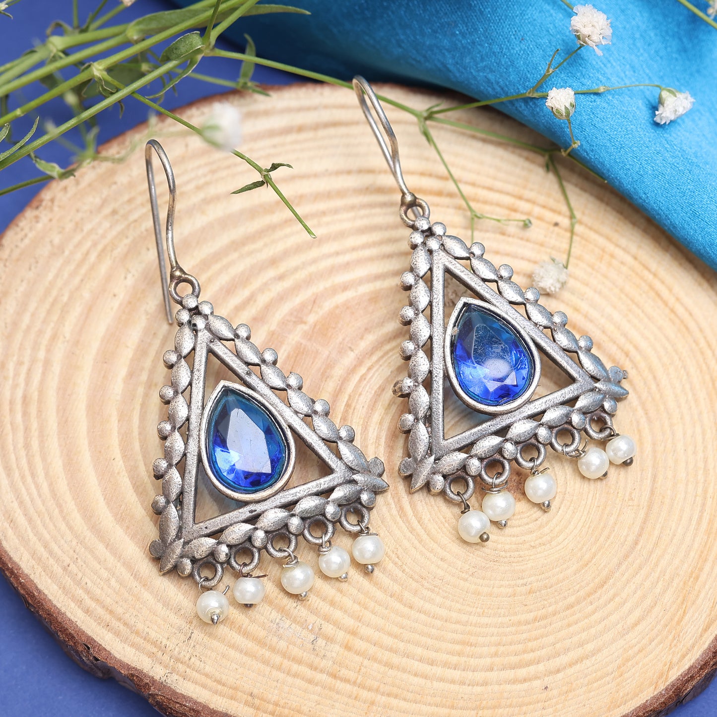 Triangle Blue Stone Earring