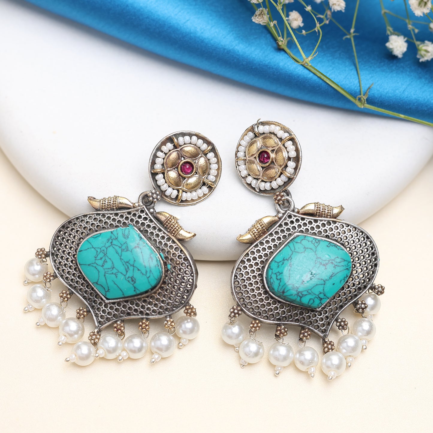 Vintage Temple Style Pearl Earring