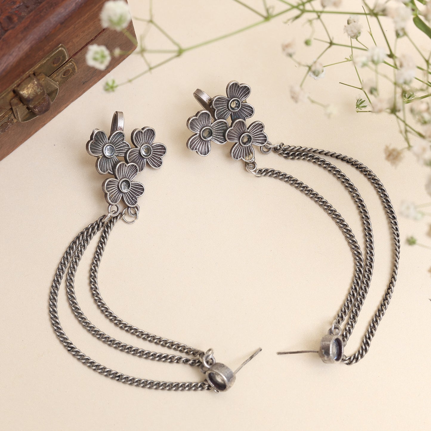 Floral Chain Ear Cuffs