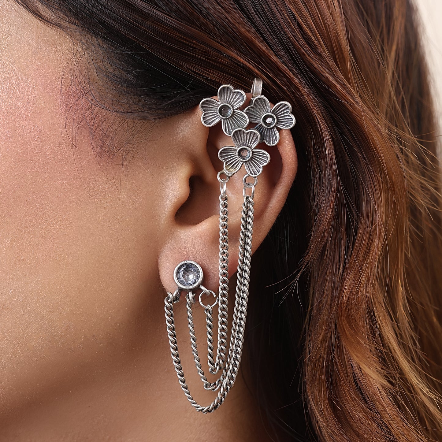 Floral Chain Ear Cuffs
