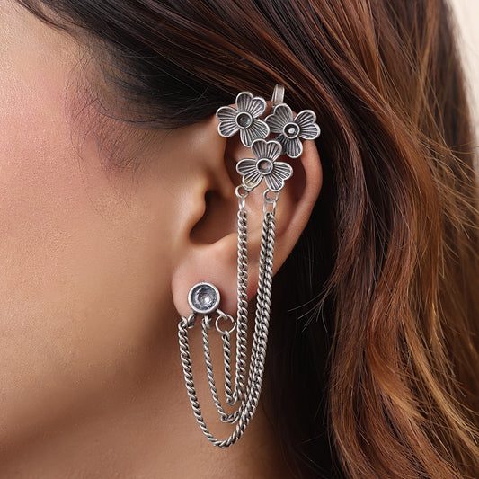 Floral Chain Ear Cuffs
