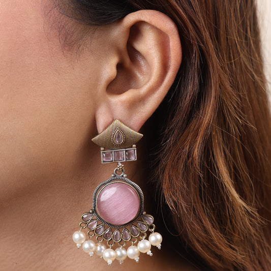 Cap Style Pink Stone Earring