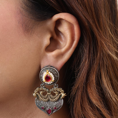 Peacock Motif Polki Stone Earring