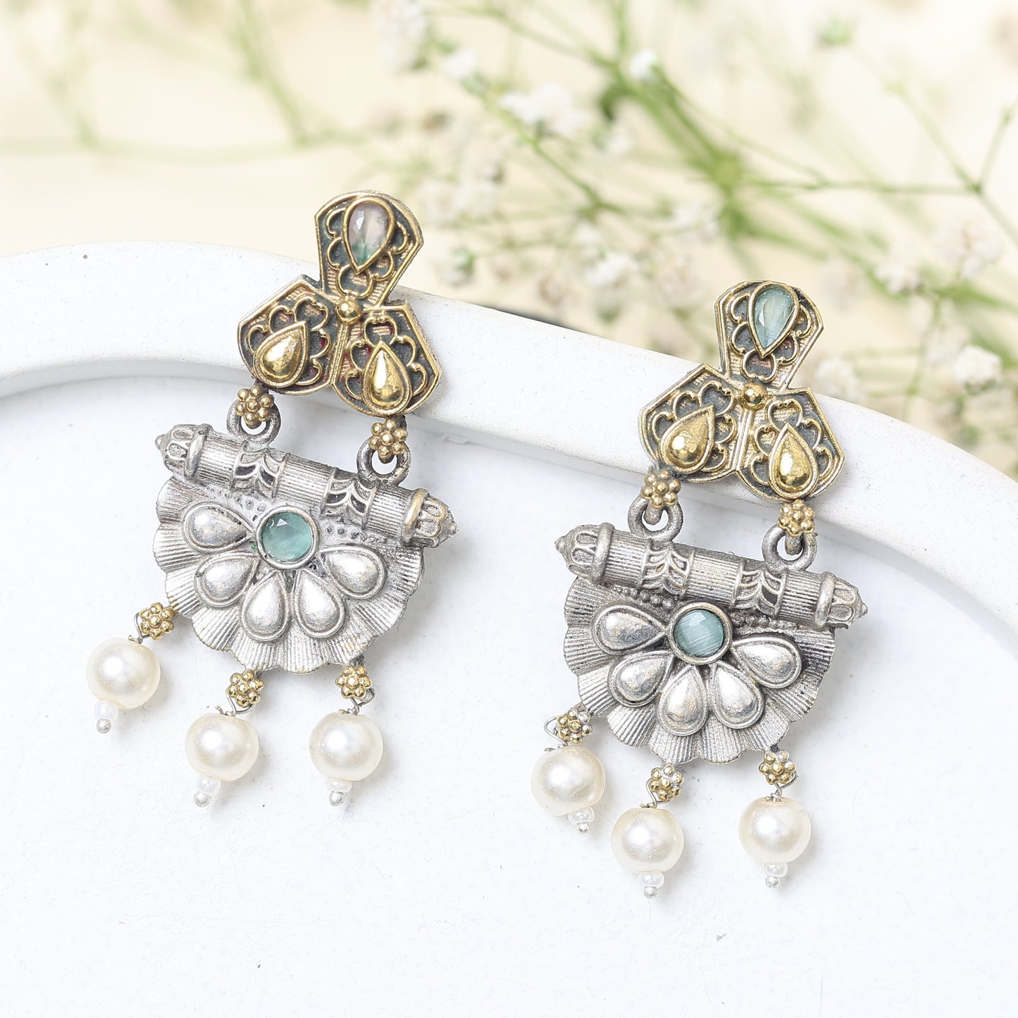 Silver-Gold Tone Half Flower