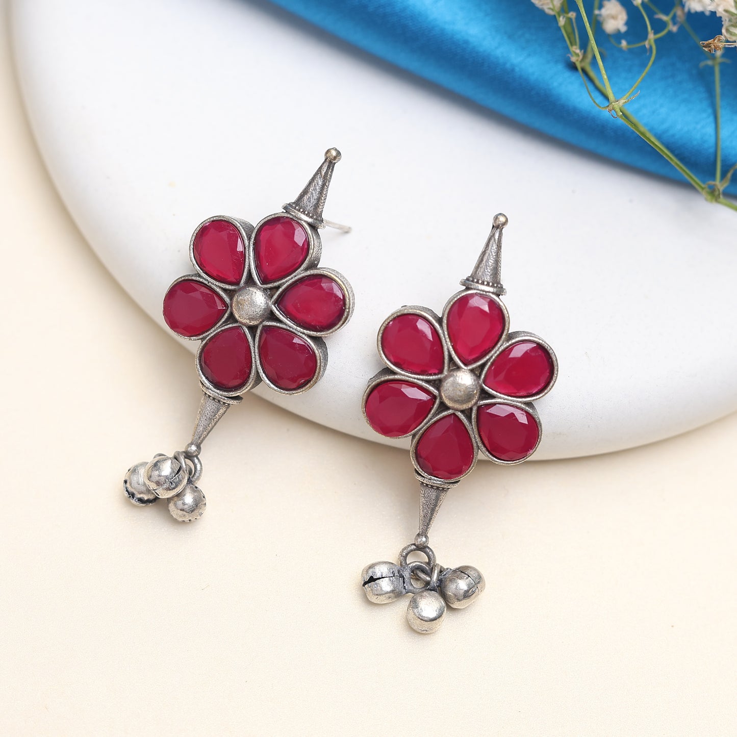 Flower Vogue Semi Precious Jhumka