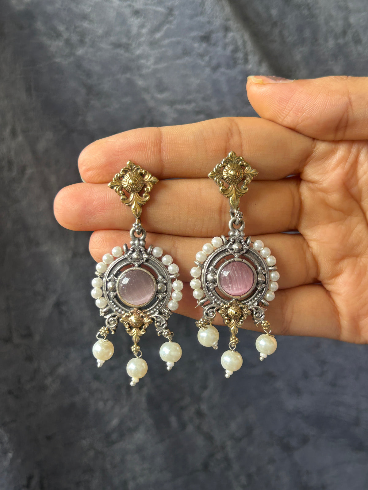 Pastel pink chandrika earring