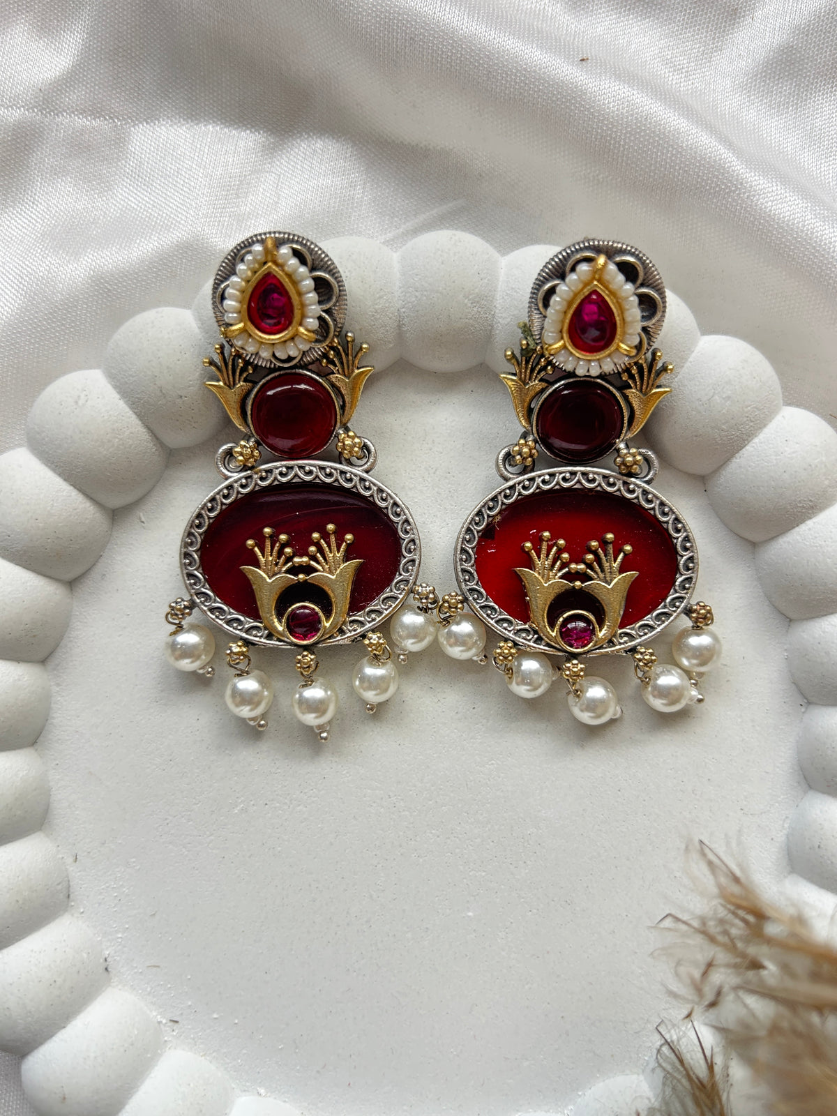 Handcrafted oval boho dangler